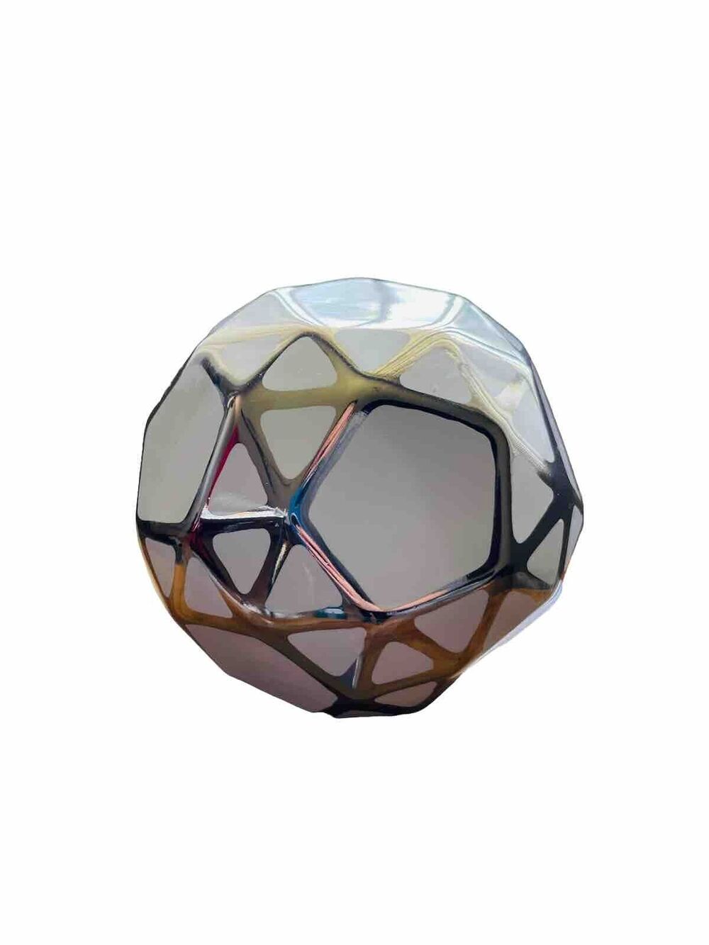 Decorative Ceramic Orb White With Silver Accents Home Decor 5.5 In Art